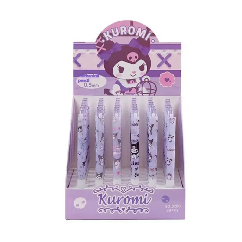 Imagem -05 - Sanrio Desenhos Animados Lápis Mecânico Olá Kitty Kuromi Papelaria Estudante Estudante e Escola Escrever Caneta 0.5 Preto 36 Pcs