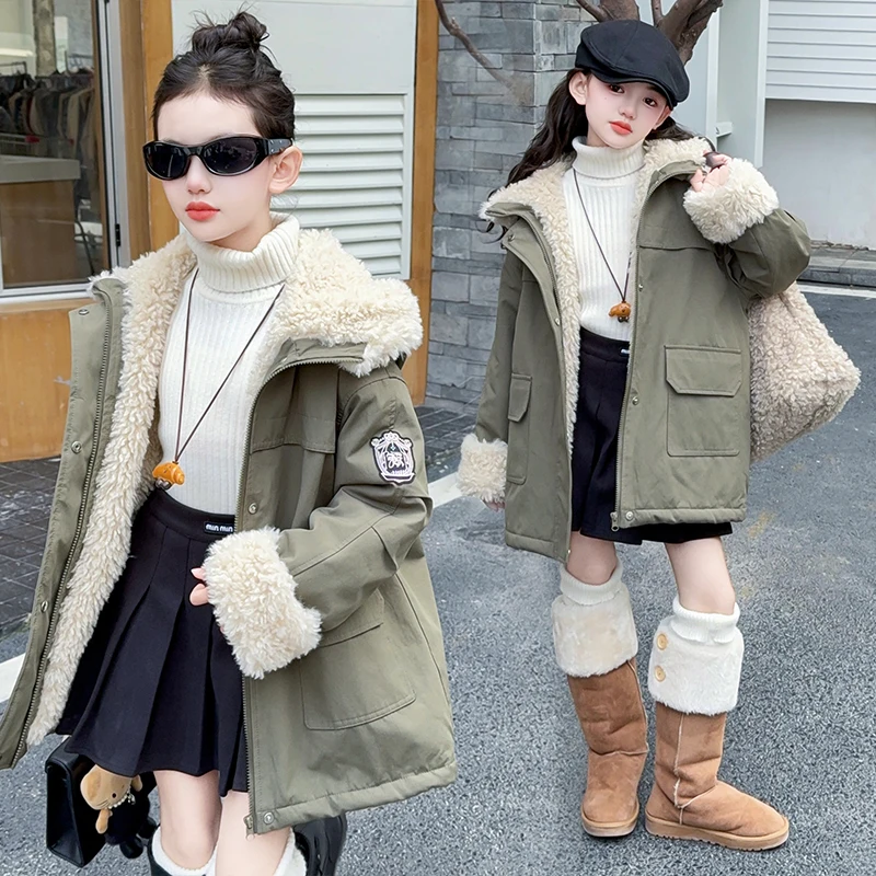 

Children Thermal Warm Parkas 2025 Safari Style Winter Overcoat Add Velvet Thicken Outfit Kids Fleece-padded Jackets Loose Coat
