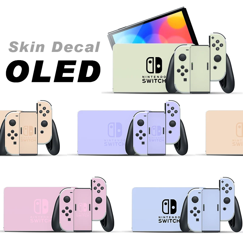 Nintendo Switch OLED Skin Decal Vinyl Wrap Cream Pink Purple Blue Stickers Cover Funda Accessories For OLED Controller Joy-Con