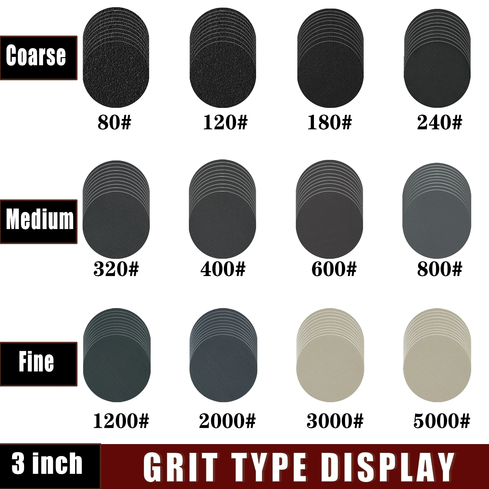 60pcs 75mm Disc Amplas Basah Kering Hook And Loop, 3 inci Disc Amplas Orbital Sander Bantalan Amplas