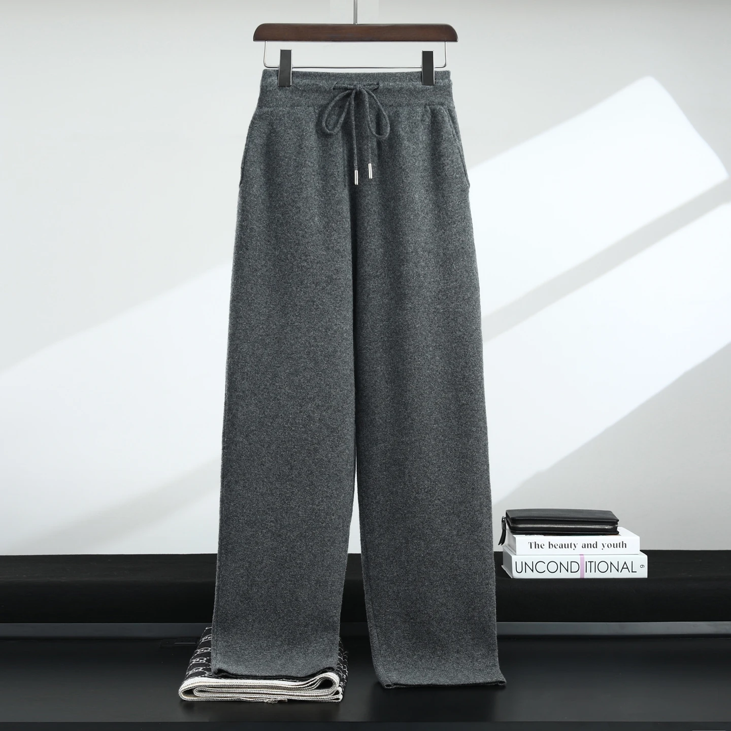 Autumn And Winter New Wool Men's Loose Straight Casual Pants Padded Warm Knitted Cashmere Pants Sweatpants