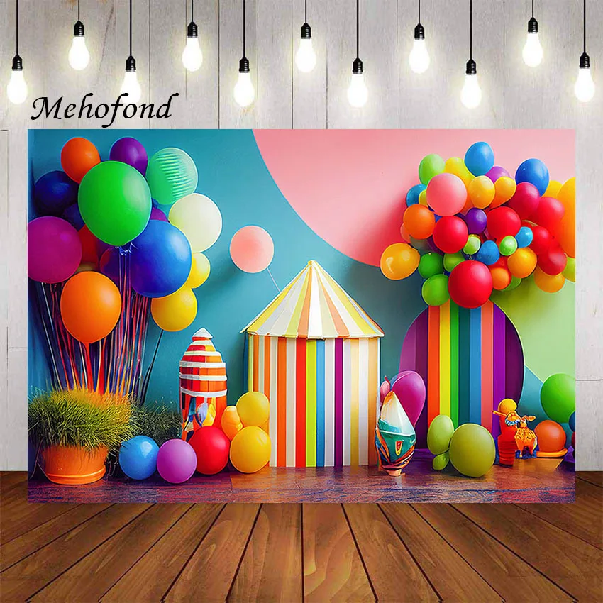 

Mehofond Photography Background Colorful Balloons Circus Tent Kid Birthday Party Cake Smash Portrait Decor Photo Backdrop Studio