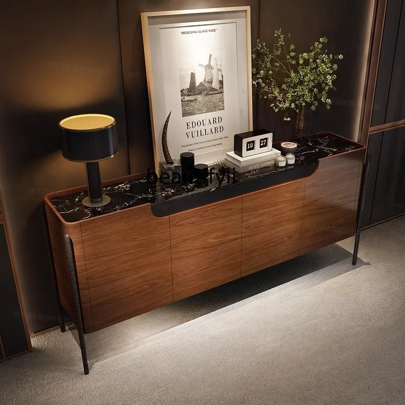 

French Retro Style Entryway Cabinet Villa Living Room High-End Solid Wood Storage Cabinet Italian Marble Sideboard