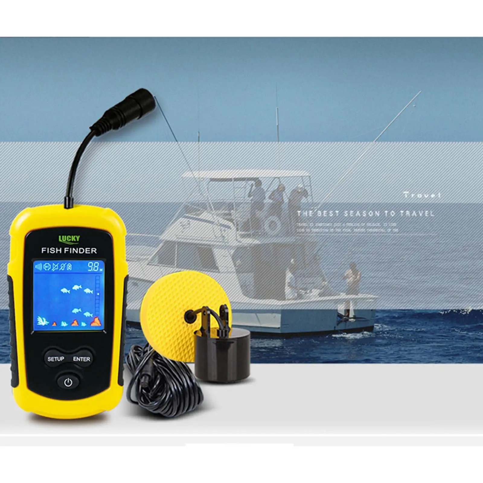 Portable Handheld Fish Detector with Sonar Sensor Transducer LCD Display