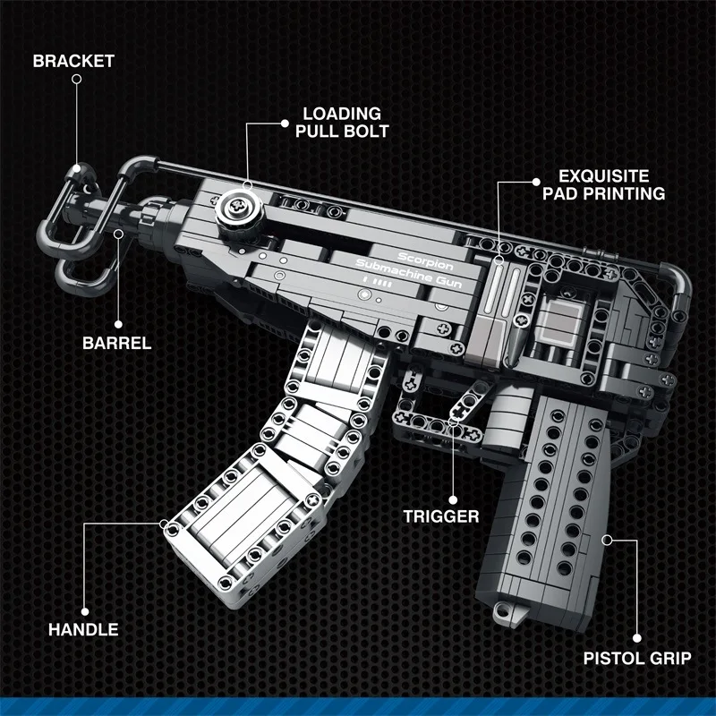 Creative MOC Scorpion Pistol Model Building Blocks WW2 Military Weapon Firearms Series DIY Bricks Gun Toys For Boys Adult Gifts