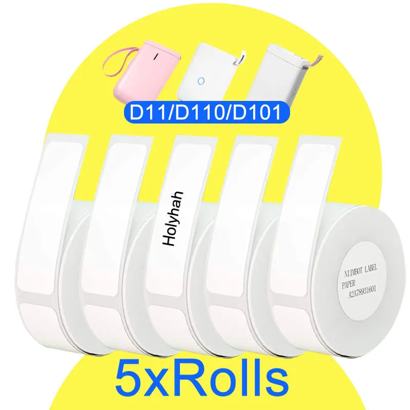 5 Rolls Niimbot White Label Tape Label Sticker Paper Roll for D11 D110 D101 Labeller Printer  1222mm 1230mm 1240mm 1530mm 1550m