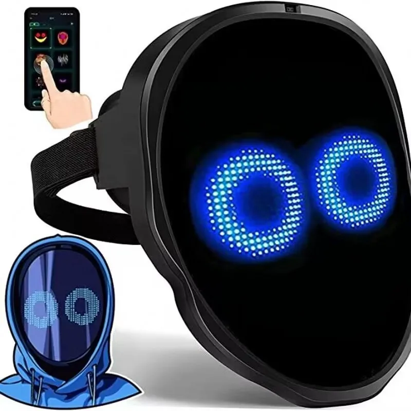 LED Lighted Face Transforming Mask, Shining Mask for Fun Parties Birthday Festival Cosplay Halloween Costume, APP or Gesture