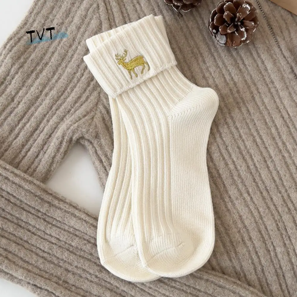 

Cotton Christmas Embroidery Socks Christmas Tree Elk Cartoon Hosiery Cloth Accessories Korean Style Mid-Tube Socks