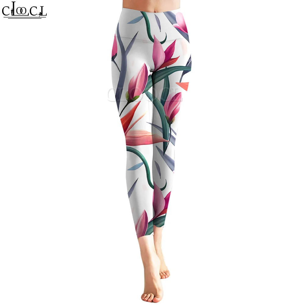 CLOOCL Damen-Leggings, rosa Blumen, 3D-gedruckte Hose, weiblich, für Outdoor-Workout, Fitnessstudio, Training, Sporthose, Yoga-Leggings