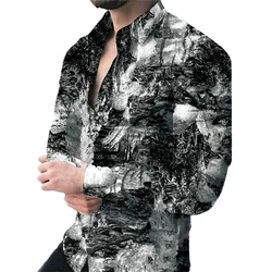 2024 Spring New Men's Cashew Floral Shirts 3d Printing Lapel Cardigan Thin Section Slim Shirt Man Y2k Long-sleeved With Button