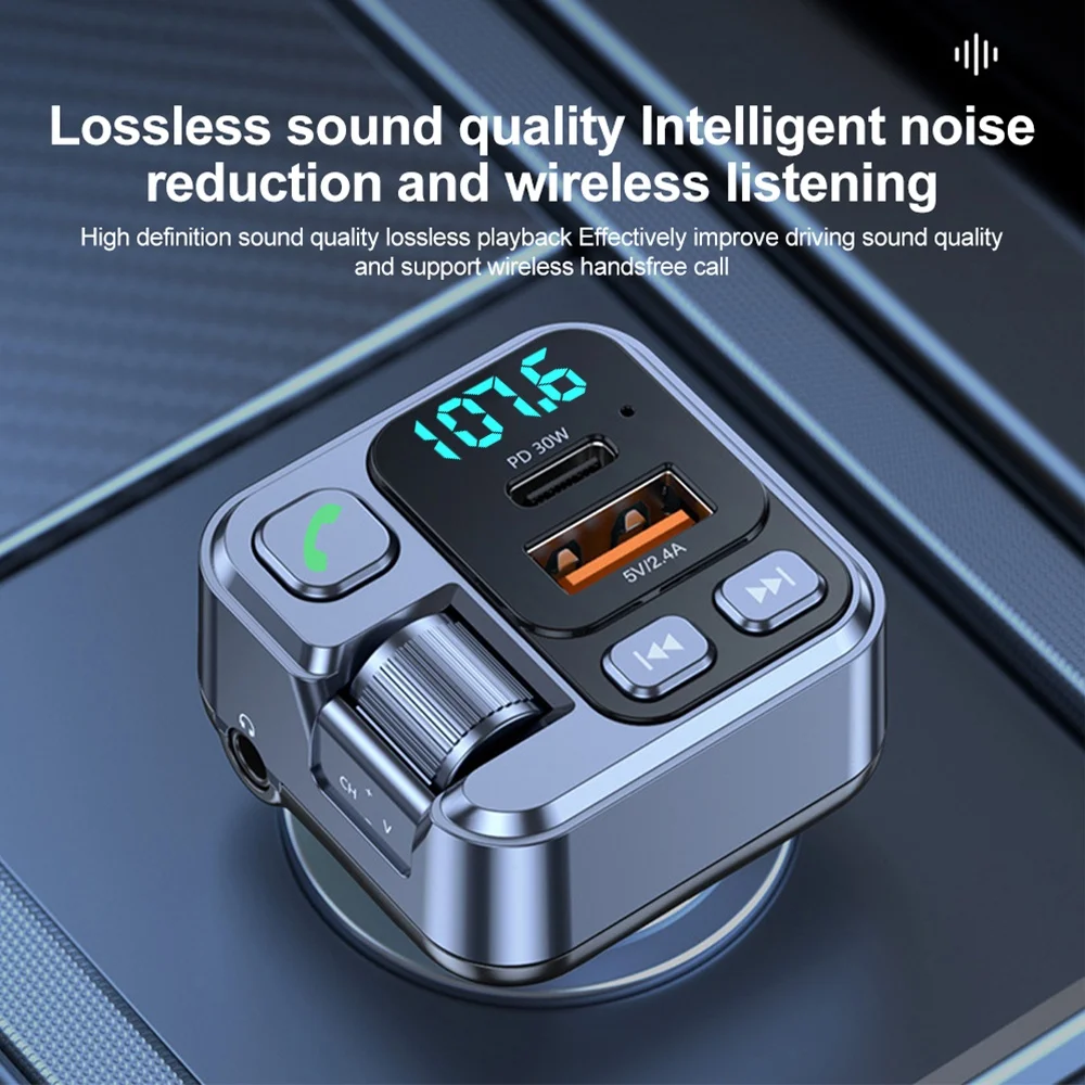 20W 2.4A PD Fast Charging Adapter Car Radio  Car Charger Bluetooth 5.1 FM Transmitter with Mic for Wireless Hands Free MP3 Playe