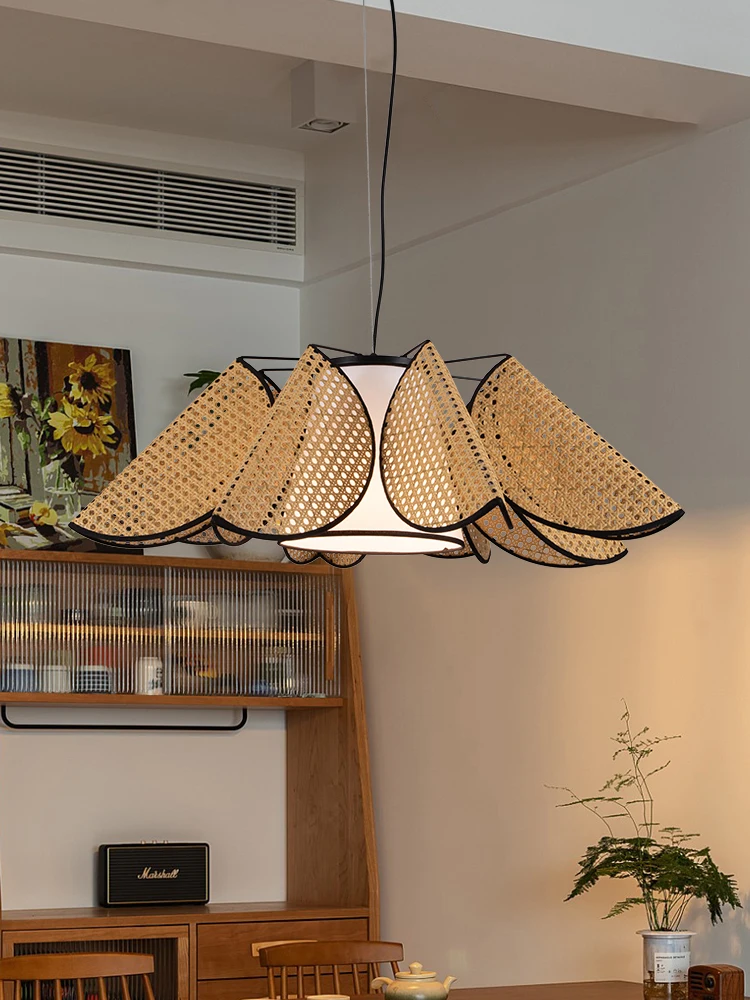 

New Chinese Style Handmade Chandelier Restaurant Banquet Hall Homestay Study Zen Inspired Vintage Rattan Woven Lighting Fixtures