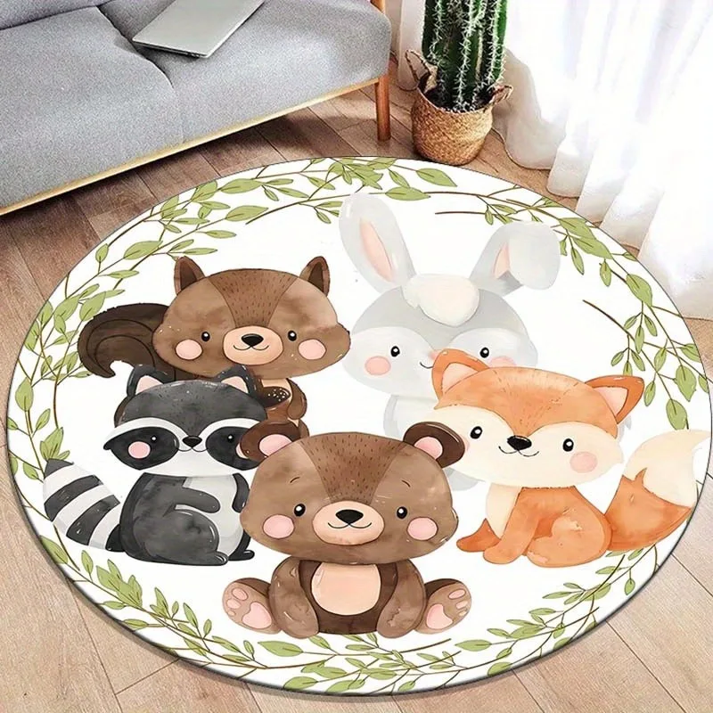 Cartoon Bear Balloon Round Carpet Kawaii Area Rugs Circle Carpets for Living Room Floor Mat Polyester Anti-Slip Mat for Children