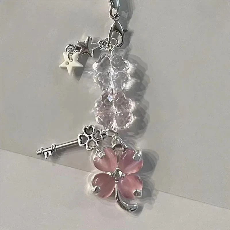 New Four-Leaf Clover Beaded Keychain For Women And Girls Cute Bag Pendant Decor Lucky GrassStar Phone Charms Trendy Gifts