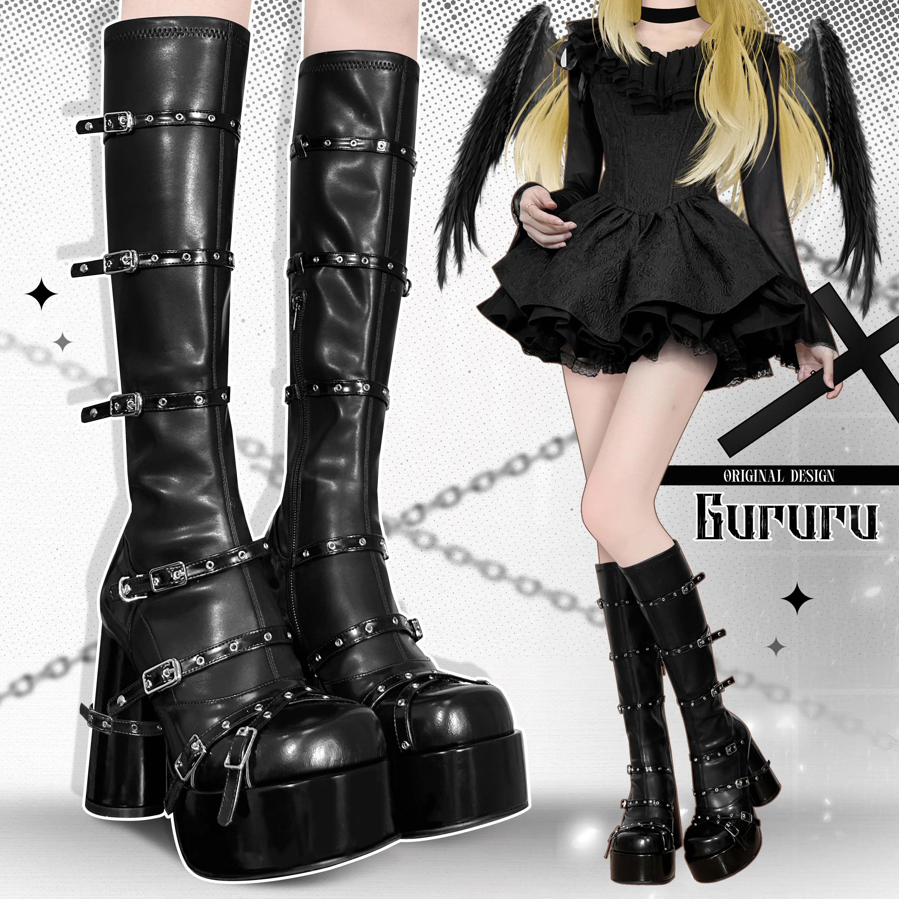 Niche Designer Punk Style Women's Shoes Avant-Garde Subculture Gothic Skinny Stretch Boot Socks