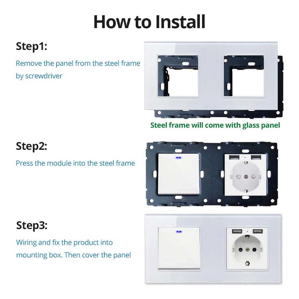 Wallpad 2 Gang Reset Wall Electric Curtain Switch Module Momentary Contact 52*52MM White Black Grey