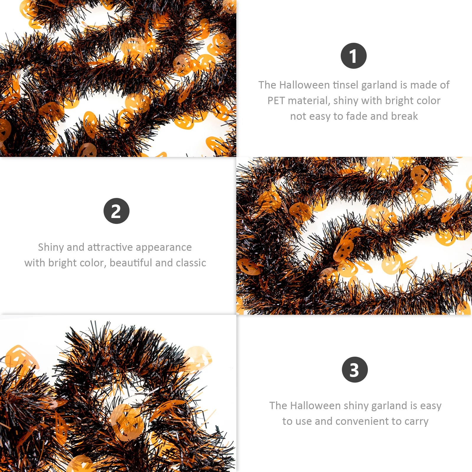 

3Pcs Halloween Tinsel Garland Bright Color Pumpkin Skull Metallic Hanging Decoration for Indoor Outdoor Party Use