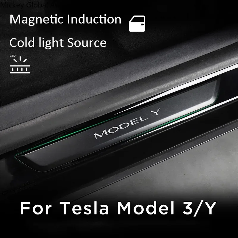 Wireless LED illuminated Pedal Car Door Sills Protector For Tesla Model 3 Y Door Edge Protectors MODEL 3 ACCESSORI