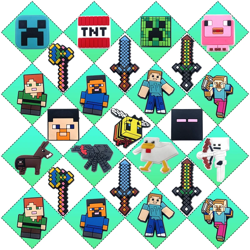 

18/25/50/100PCS Hot Toys Mini World Game Shoe Charms Accessories Decorations PVC Classic Clog Buckle for Kids Party Xmas Gifts