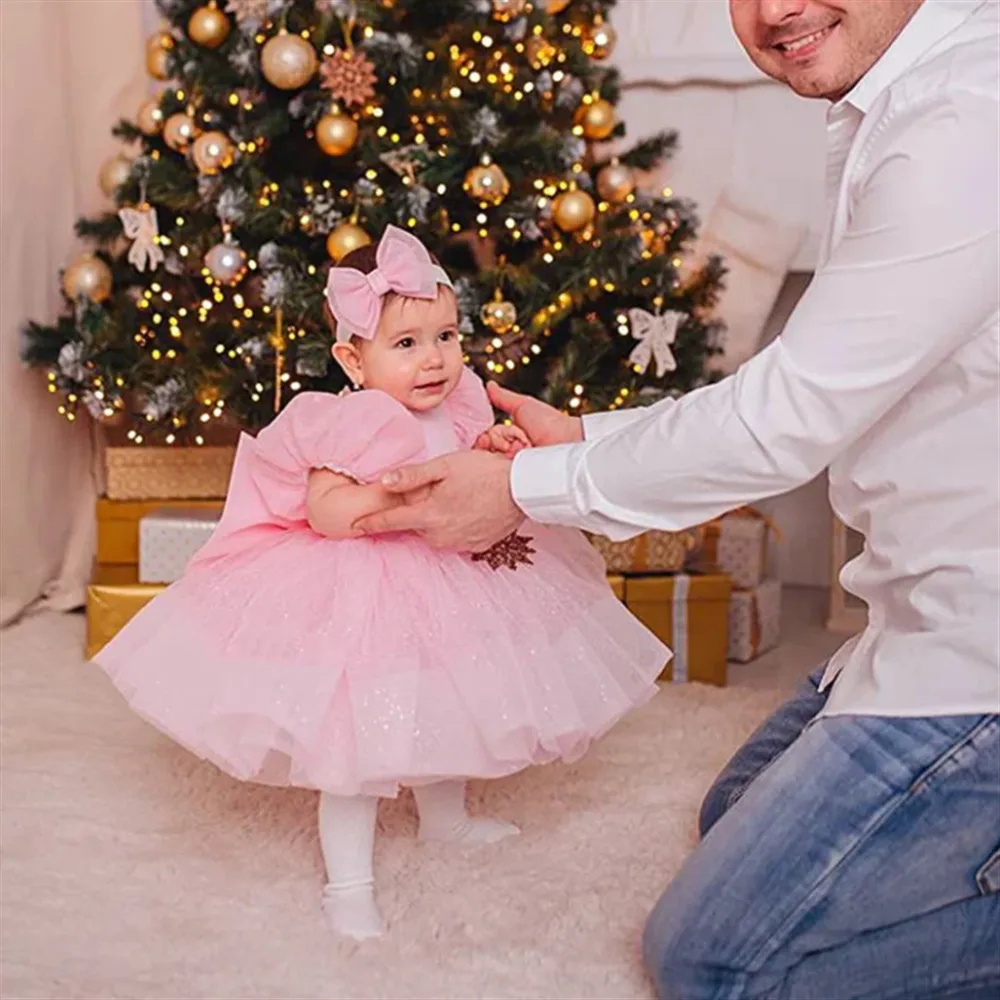 

Lovely Flower Girl Wedding Dress Pearls with Bow Tiered Puffy Princess Birthday Party Dress Kids First Communion Gown Customized