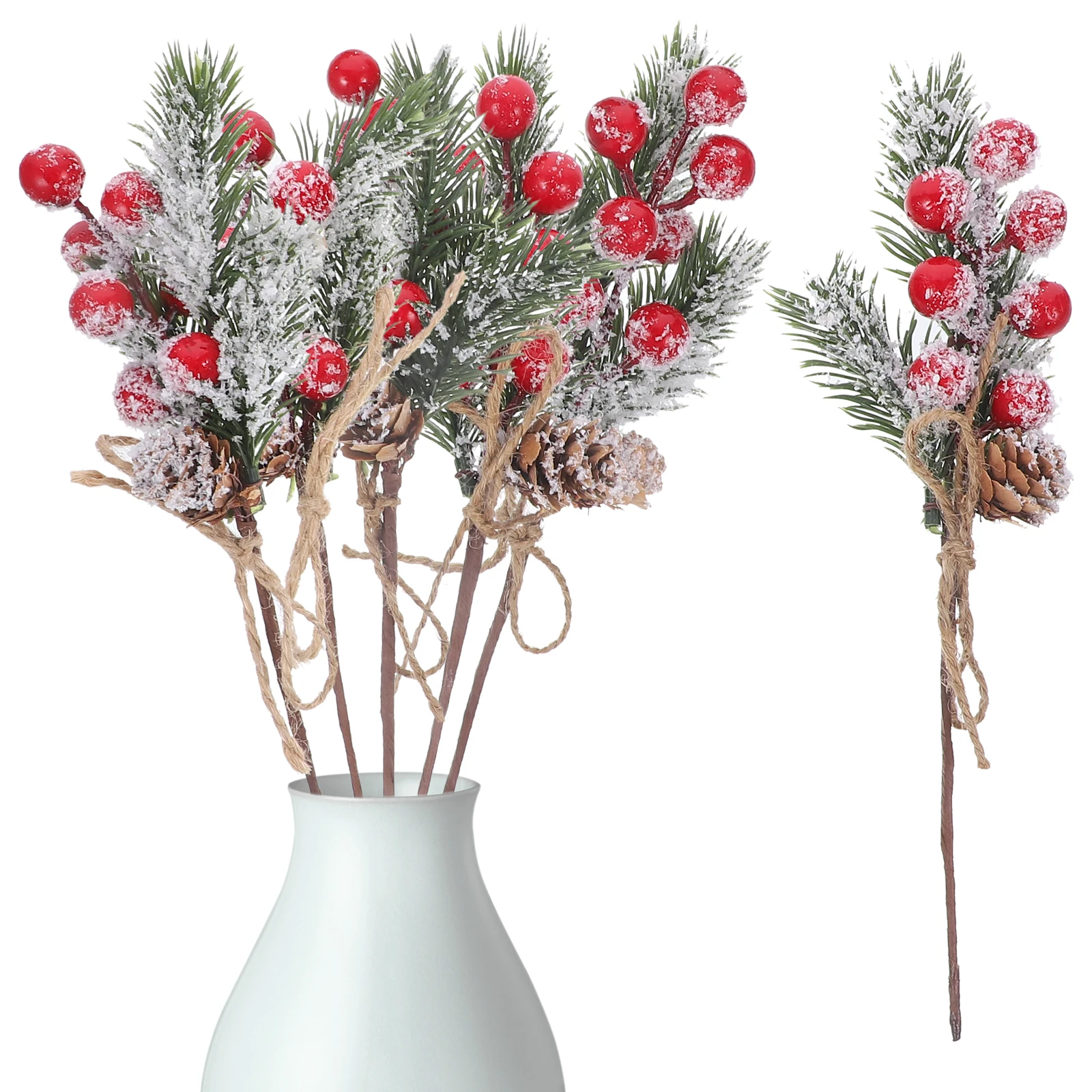 

6pcs Simulation Berry Branch Artificial Plant Decor For Christmas Tree Diy Photo Props Xmas Berry Picks Fake Pine Decor Festive