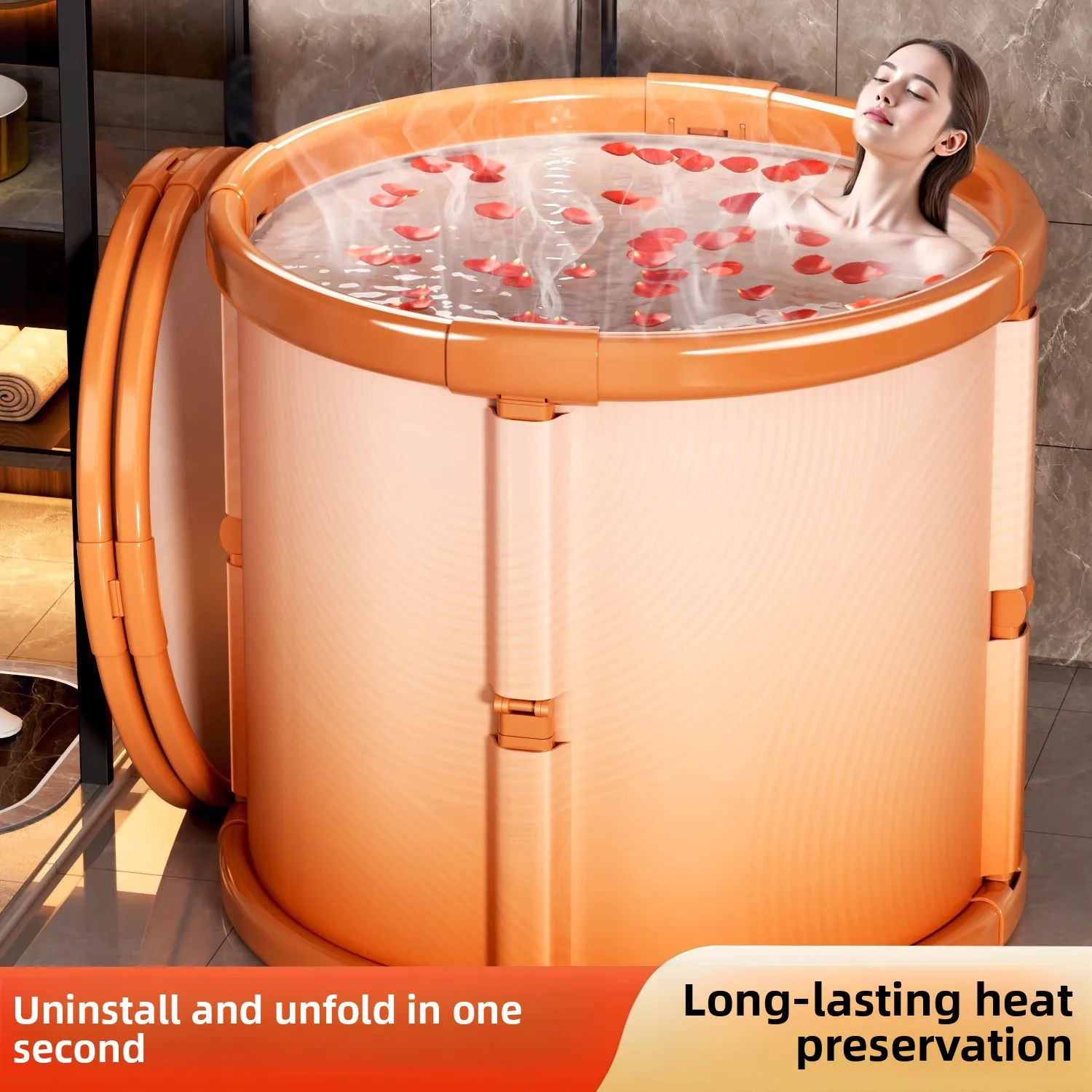 

Foldable Bathtub for Adults Portable Spa Tub with Seat & Thermal Insulation, Space-Saving Insulation Bath Basin for Home Use