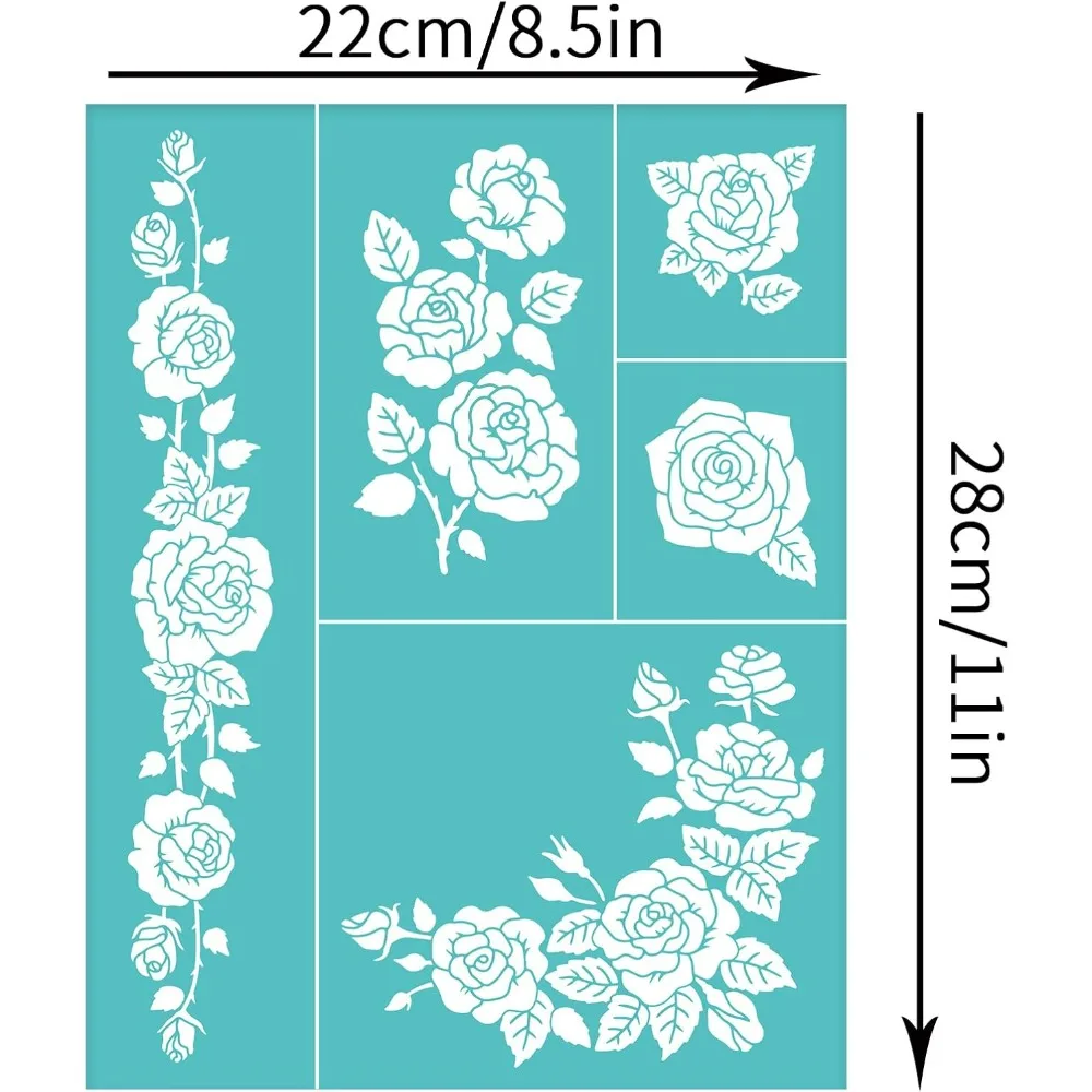 2 Pcs Rose Self-Adhesive Silk Screen Printing Stencil Rose Bud Leaf Mesh Transfer Stencil Reusable Silk Screen Stencil