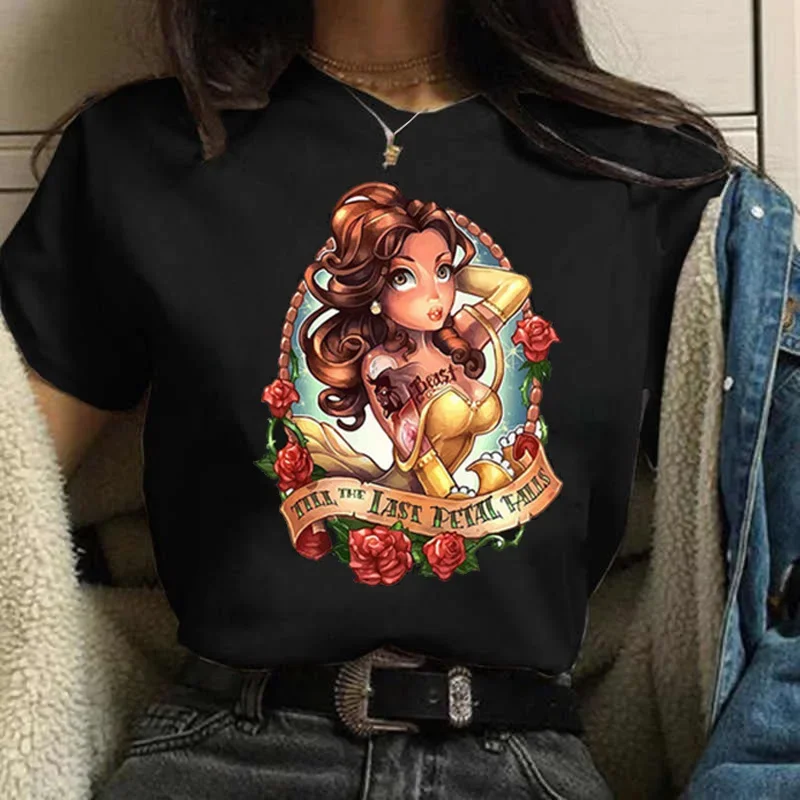 Women T-shirt Disney New Punk Princess Jasmine Printed Fashion T Shirts 90s Girls Kawaii Graphic Tops Harajuku Female O Neck Tee