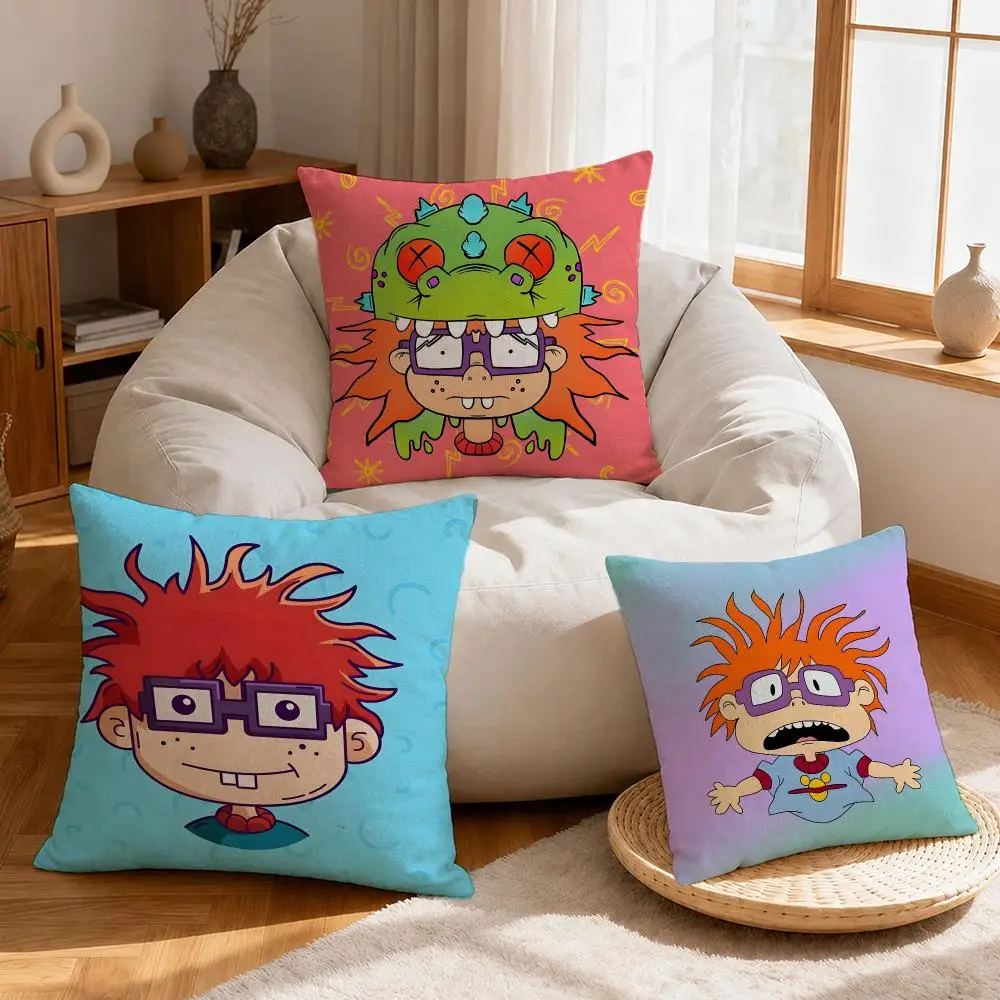 Cartoon Rugrats Cushion Cover Linen Anti-Mite Antibacterial Cushion Cover Invisible Zipper Sofa Decor