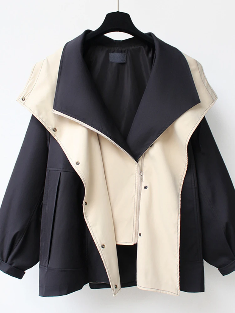 Trench per donna 2023 primavera autunno prodotto con cappuccio giacca a vento corta da donna di media lunghezza giacca Casual allentata Streetwear