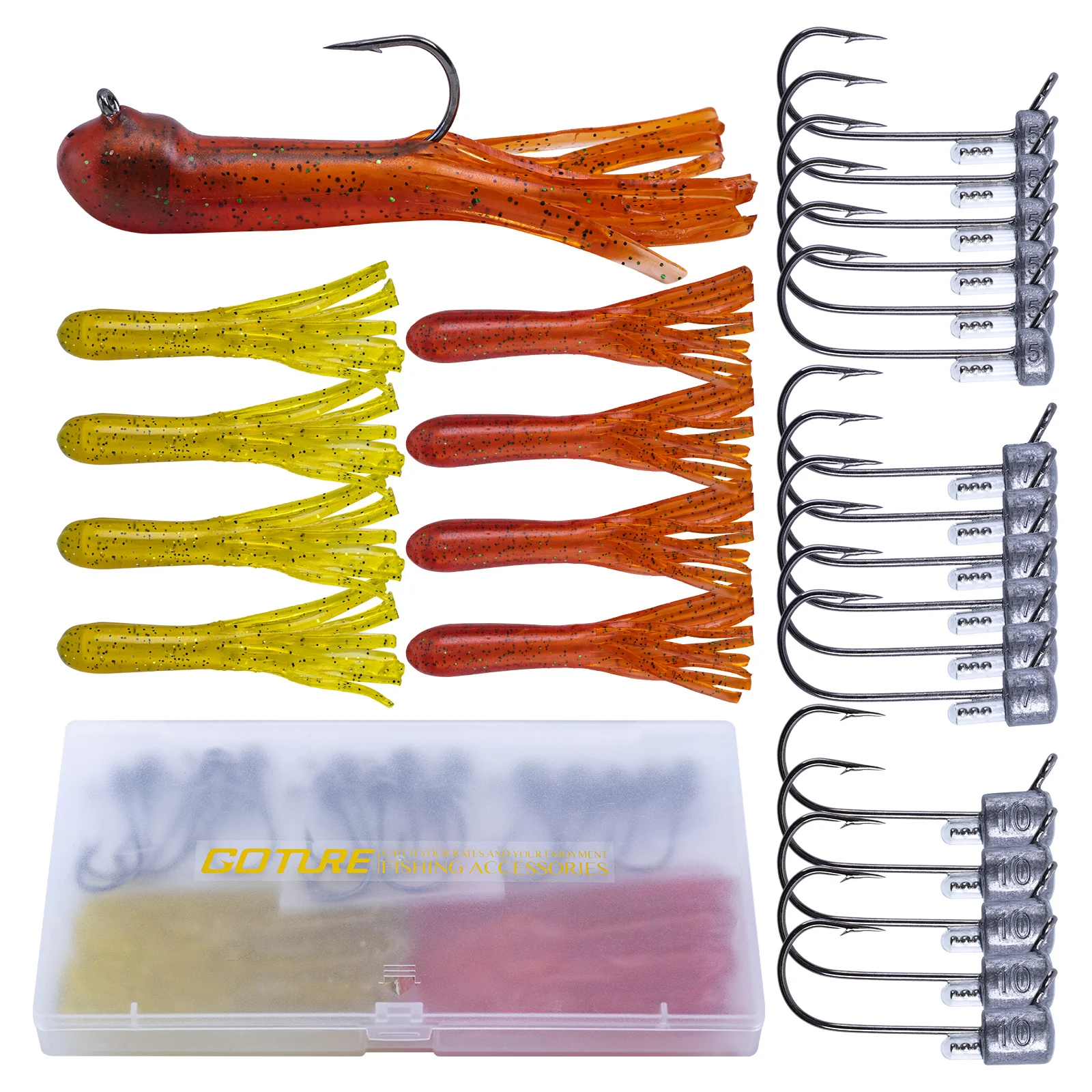 

Goture Squid Soft Bait Set 5g 6g 7g 10g Metal Jig Head Hook Fishing Box Artificial Sea Fishing Lure Swimbait Sinking Lure Kit