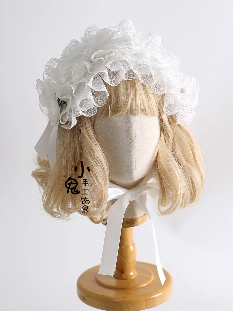 

Lolita Original Christmas White Ponette Lace Hair Band Lolita Hair Band a Pair of Hairclips BNT Hat Billycock
