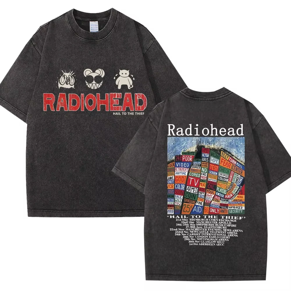 Washed Rock Band Radiohead The Bends Retro Tshirt Men Women Fashion Hip Hop Gothic T Shirt Oversized Cotton Casual Male T-shirts