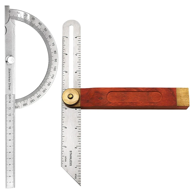 WCS-2Pcs Angle Protractor, T Bevel Angle Finder With Wooden Handle Sliding T-Bevel Bevel Gauge For Carpenter