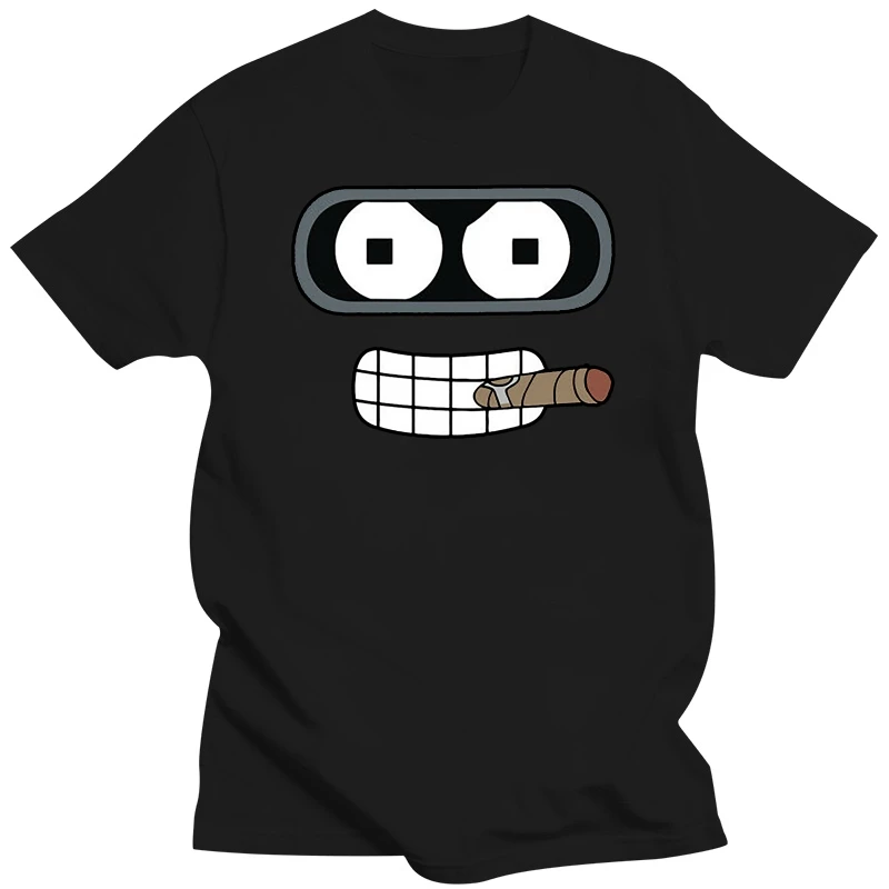 Bender Face T-Shirt Boys Black Face Robot Cigar Full-Figured Tee Shirt