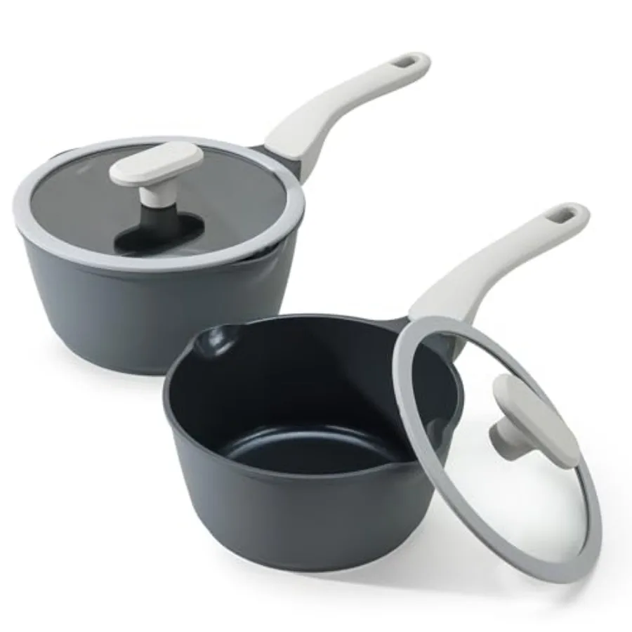 

Набор антипригарных кастрюль с крышками 2QT и 2.7QT, керамические кастрюли-сотейники, нетоксичные, с носиками для слива, для многоцелевого использования