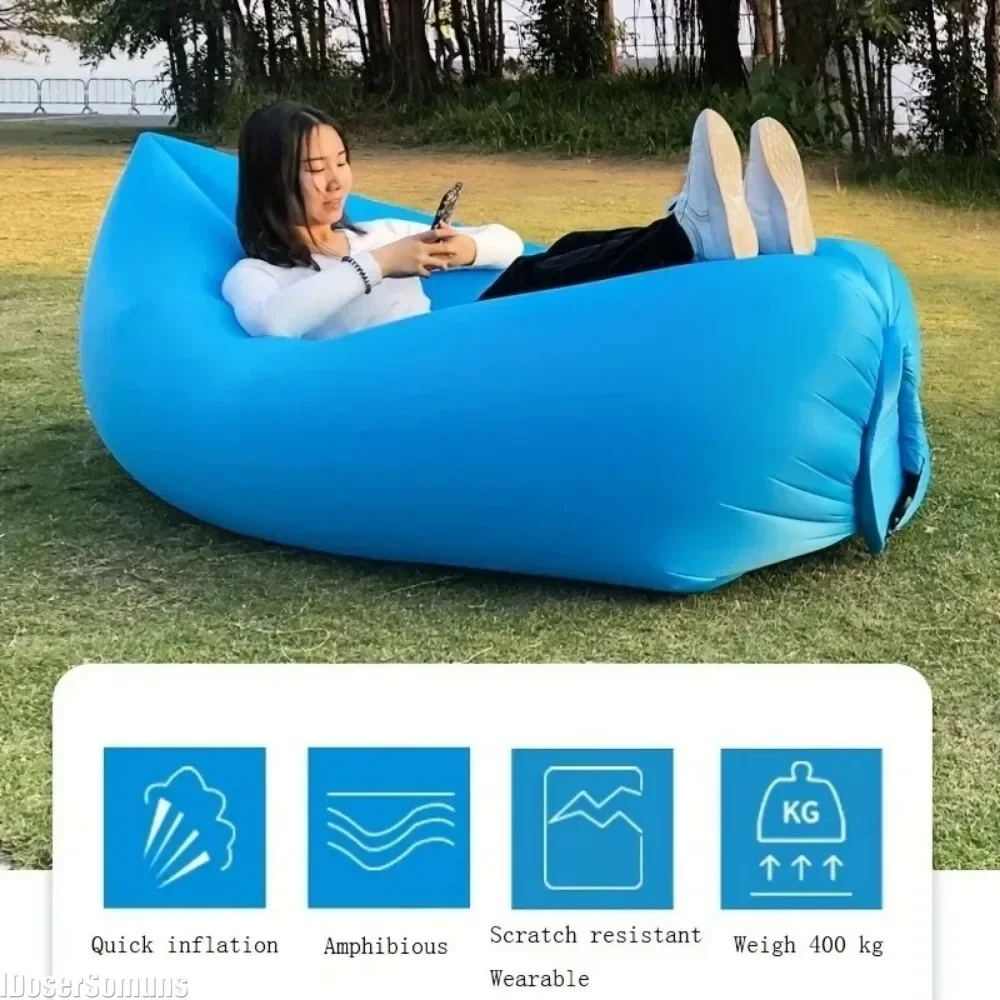 Inflatable Sofa Portable Beach Sofa Lazy Bed Chair Foldable Lounge Couch Sleeping Bed Camping Air Mattress Garden Furniture