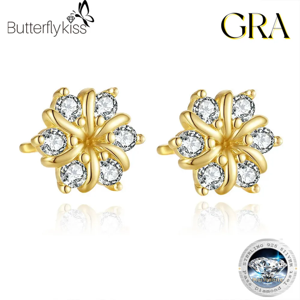 

Серьги-гвоздики Butterflykiss с блестящим подсолнухом и муассанитом для женщин, стерлинговое серебро S925, юбилейные ювелирные изделия, подарок, новинка, оптовая продажа