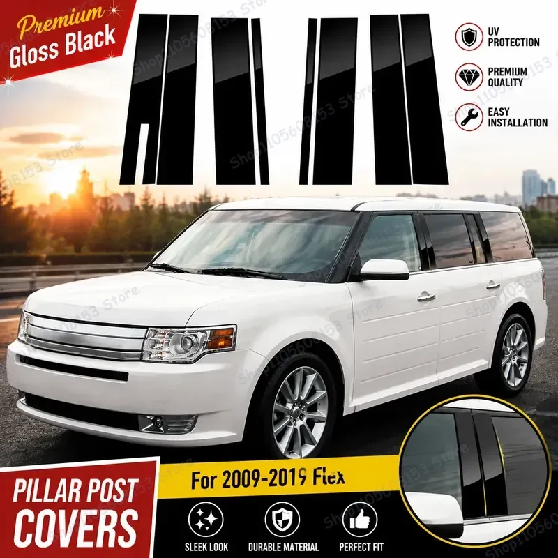 For Ford Flex 2009-2019 Window Trim Door Frame Cover Bright Black Plastic Center Pillar Sticker Automotive Exterior Decor