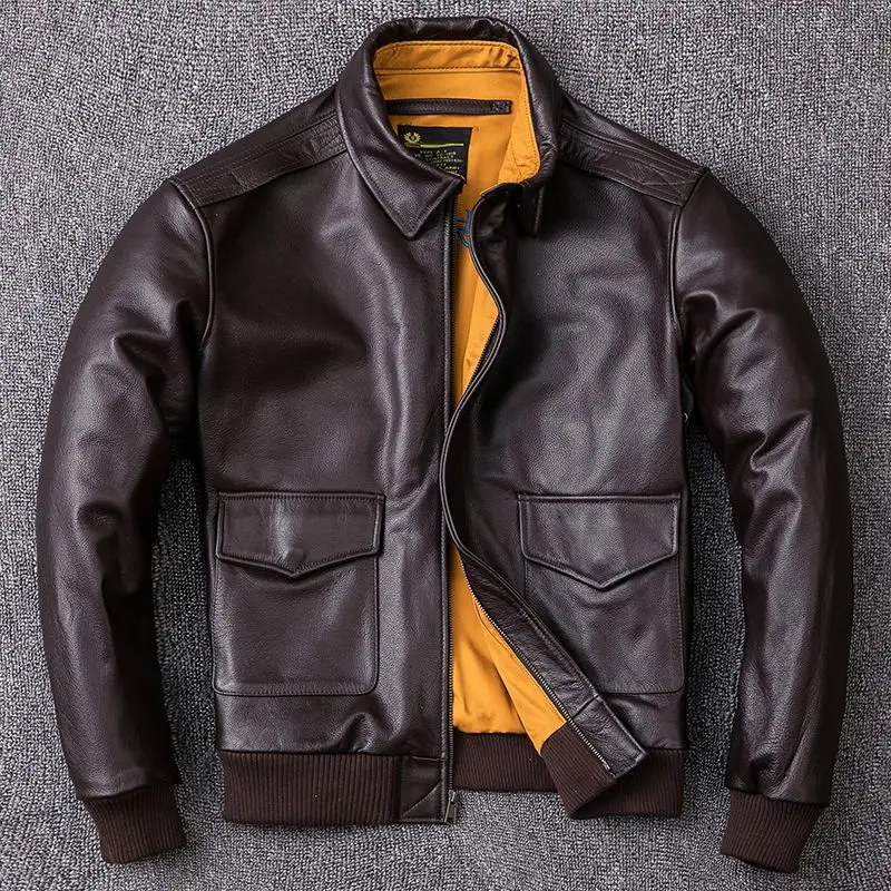 

Men's Genuine Leather Jacket For Men A2 Pilots Air Force Leather Jacket Bomber Male Aviator Jacket Cowhide Leather Jacket Man