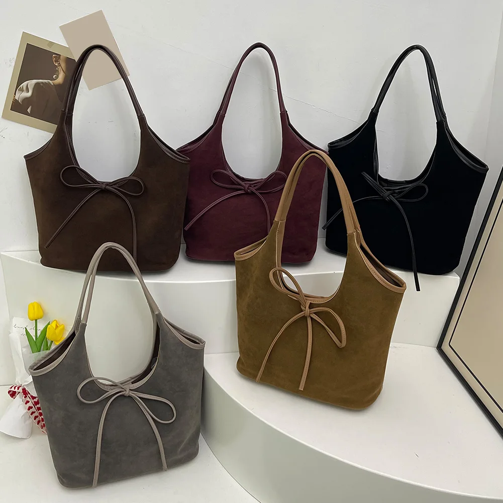 Women Suede Shoulder Bag Magnetic Closure Tote Bag with Interior Pocket Handbag Hobo Bag for Commute Travel