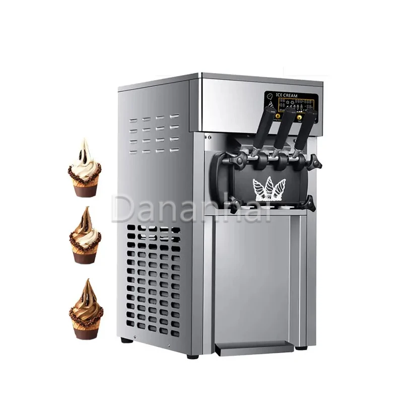 Stainless Steel Italian Soft Ice Cream Machine, Small Size, 3 Flavors, Multifunctional Frozen Yogurt Machine