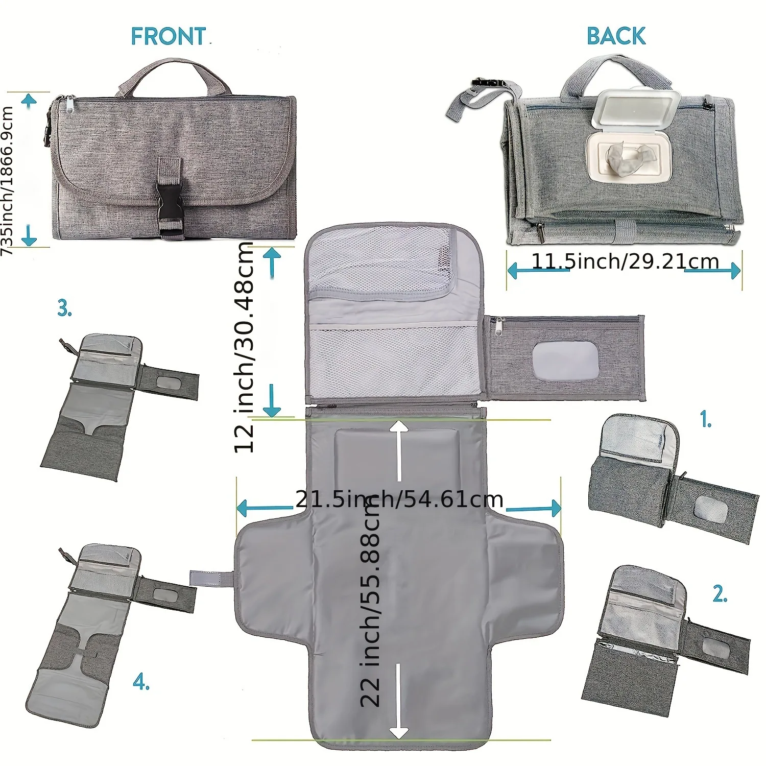 Waterproof Travel Changing Kit Baby Gift Portable Changing Pad for Newborn Girl & Boy Baby Changing Pad with Wipes Pocket