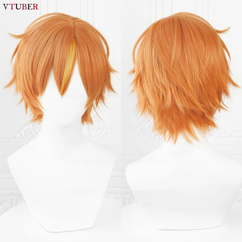 Akito Shinonome Cosplay Wig Anime Shinonome Akito Short Orange Heat Resistant Synthetic Hair Halloween Party Wigs + Wig Cap