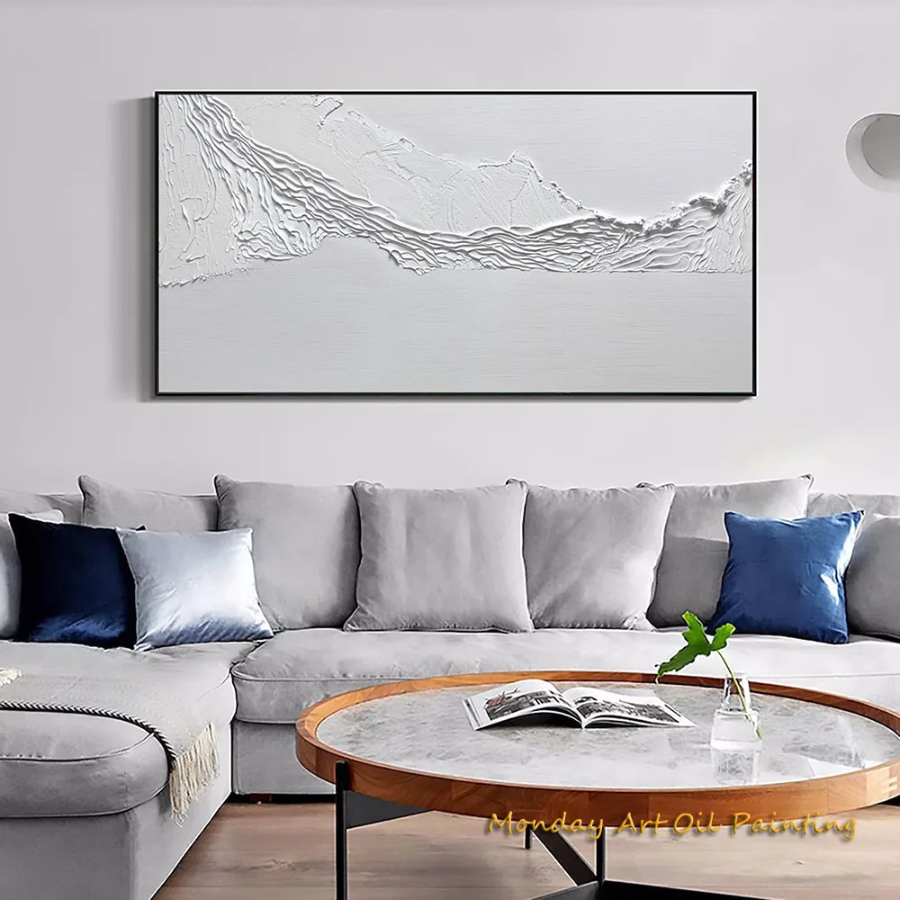 

Hand-painted Oversized Seaswaves Textured Oil Painting Original Clouds Abstract Extra Large Wall Art Acrylic Minimalist