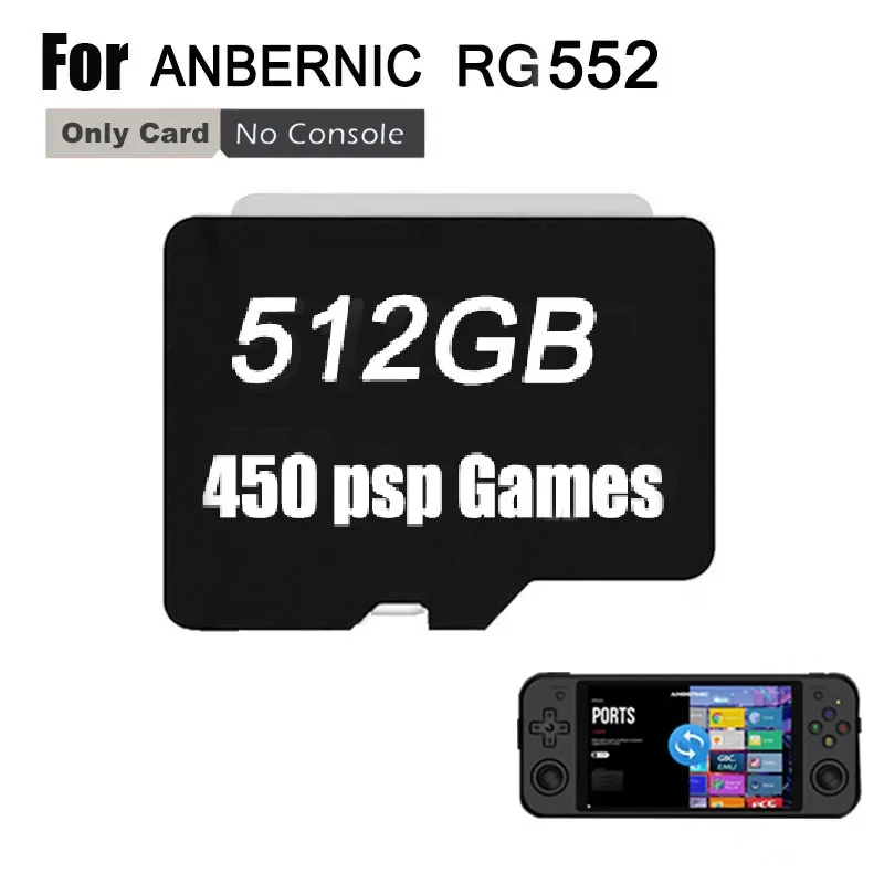 For ANBERNIC RG552 Retro Handheld Game Console  TF Card Preloaded Games Memory CardUniversal  Built In 512G G80000+ Games PSP