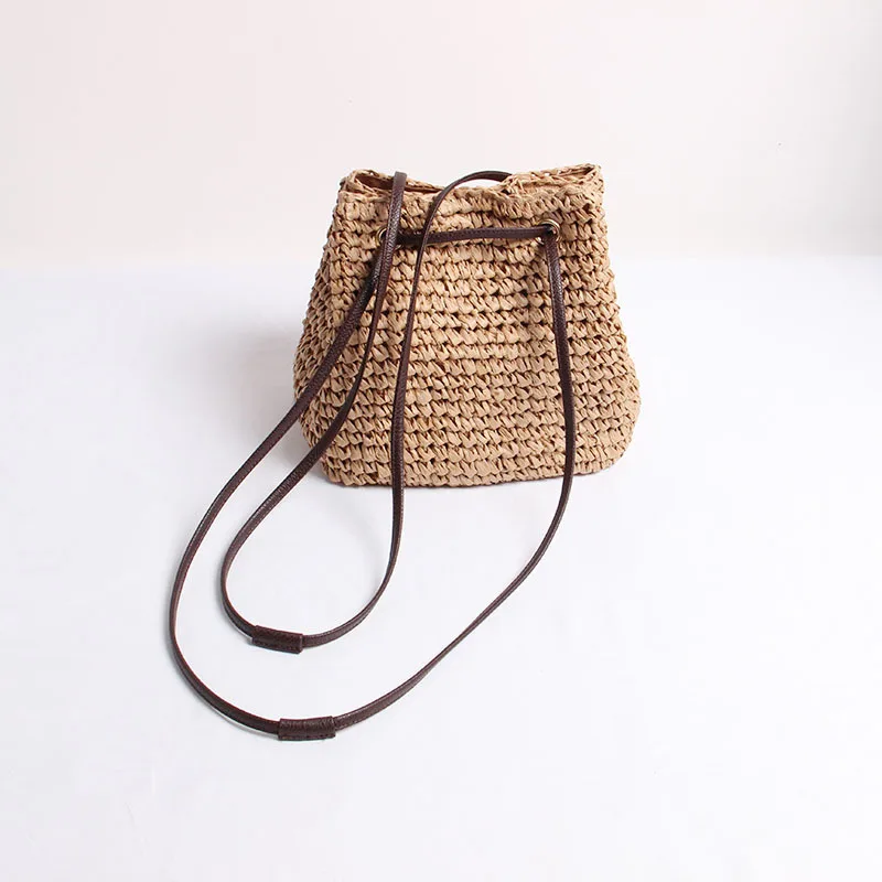 Straw Bucket Bag Designer Handmade Woven Women Handbags Casual Summer Beach Shoulder Bags Bali Patchwork Large Tote 2023