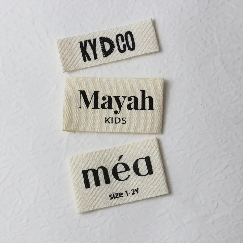 Custom Separate Cut Beige Cotton Garment Labels Customize End Fold Printed Cotton Labels