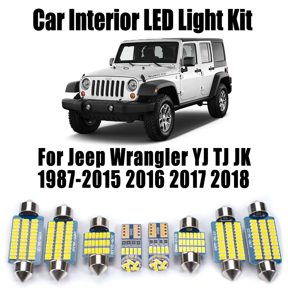 LED Interior Map Dome Trunk Light Ceiling Bulbs Kit For Jeep Wrangler YJ TJ JK 1987- 2014 2015 2016 2017 2018 Car Accessories