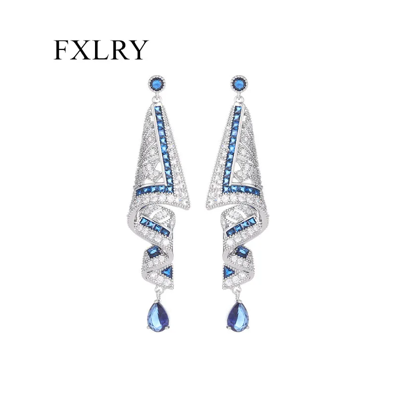 FXLRY High Quality Cubic Zirconia Heavy Industry National Style S925 Silver Needle Vintage Satin Earrings For Women Luxury Weddi